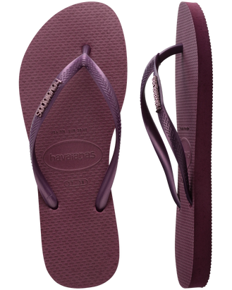 The Havaianas Womens Slim Logo Metallic Flip Flops in Purple Soil