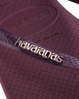 The Havaianas Womens Slim Logo Metallic Flip Flops in Purple Soil