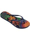 The Havaianas Womens Slim Tropical Flip Flops in Navy Blue