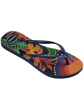 The Havaianas Womens Slim Tropical Flip Flops in Navy Blue