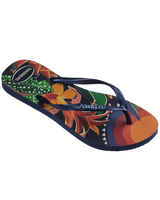 The Havaianas Womens Slim Tropical Flip Flops in Navy Blue