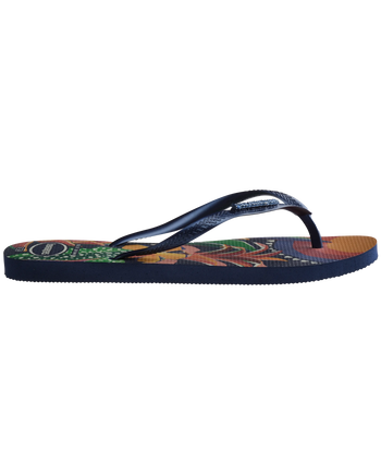 The Havaianas Womens Slim Tropical Flip Flops in Navy Blue