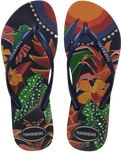 The Havaianas Womens Slim Tropical Flip Flops in Navy Blue