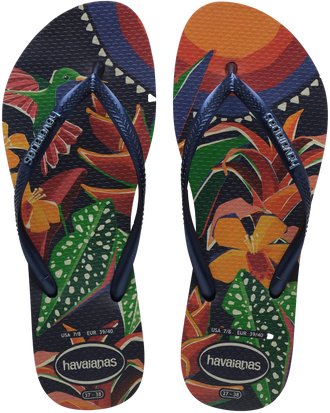 The Havaianas Womens Slim Tropical Flip Flops in Navy Blue