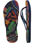 The Havaianas Womens Slim Tropical Flip Flops in Navy Blue