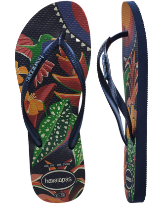 The Havaianas Womens Slim Tropical Flip Flops in Navy Blue