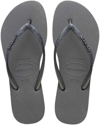 The Havaianas Womens Slim Glitter II Flip Flops in Grey & Graphite