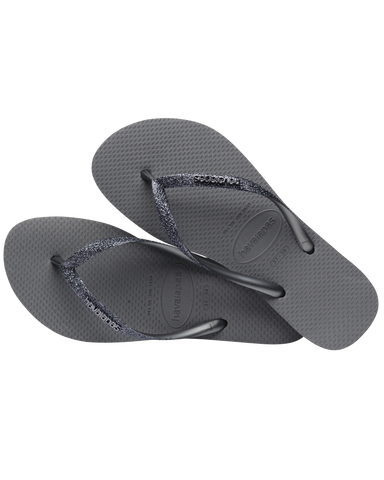 The Havaianas Womens Slim Glitter II Flip Flops in Grey & Graphite