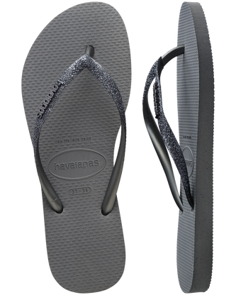 The Havaianas Womens Slim Glitter II Flip Flops in Grey & Graphite