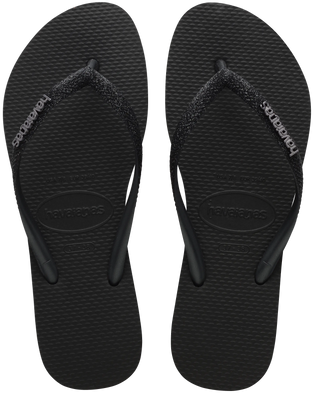 The Havaianas Girls Girls Slim Glitter II Flip Flops in Black