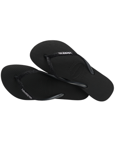 The Havaianas Girls Girls Slim Glitter II Flip Flops in Black