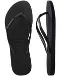 The Havaianas Girls Girls Slim Glitter II Flip Flops in Black