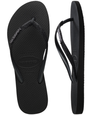 The Havaianas Girls Girls Slim Glitter II Flip Flops in Black