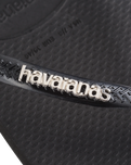 The Havaianas Womens Square Logo Metallic Flip Flops in Black & Silver