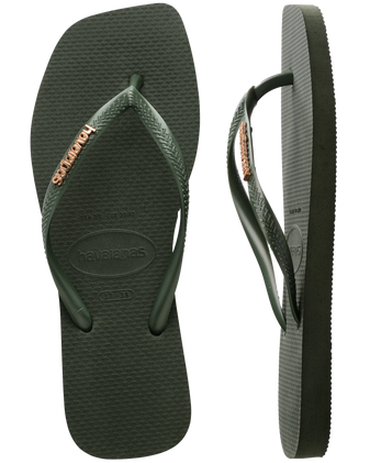 The Havaianas Womens Square Logo Metallic Flip Flops in Green Olive