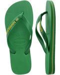 The Havaianas Mens Brasil Logo Neon Flip Flops in Patria Green & Yellow Citrico