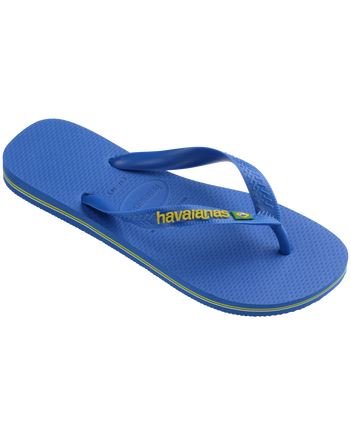 The Havaianas Mens Brasil Logo Neon Flip Flops in Star Blue