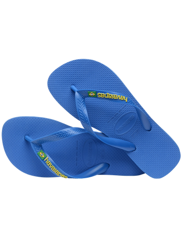 The Havaianas Mens Brasil Logo Neon Flip Flops in Star Blue