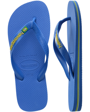 The Havaianas Mens Brasil Logo Neon Flip Flops in Star Blue