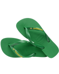 The Havaianas Boys Boys Brasil Logo Neon Flip Flops in Patria Green & Yellow Citrico