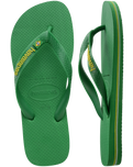 The Havaianas Boys Boys Brasil Logo Neon Flip Flops in Patria Green & Yellow Citrico