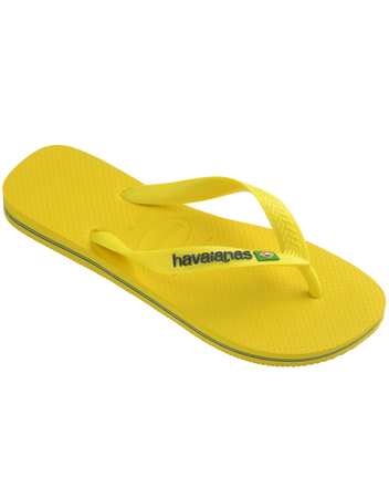 The Havaianas Boys Boys Brasil Logo Neon Flip Flops in Citrus Yellow