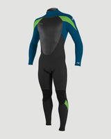 Boys Epic 3/2mm Back Zip Wetsuit (2022) in Black, Ultra Blue & DayGlo