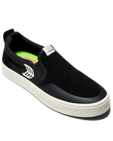 The Cariuma Mens Slip On Skate Pro Shoes in Black Suede & Ivory Logo