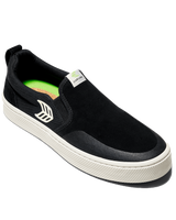 The Cariuma Mens Slip On Skate Pro Shoes in Black Suede & Ivory Logo