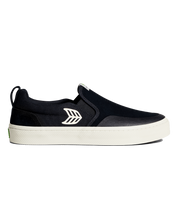 The Cariuma Mens Slip On Skate Pro Shoes in Black Suede & Ivory Logo