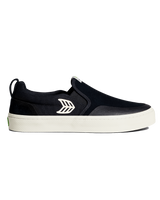 The Cariuma Mens Slip On Skate Pro Shoes in Black Suede & Ivory Logo