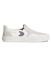 The Cariuma Mens Slip On Skate Pro Shoes in Off White & Black Logo