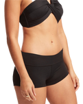 The Seafolly Womens Collective Roll Top Boy Leg Bikini Bottoms in Black