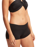 The Seafolly Womens Collective Roll Top Boy Leg Bikini Bottoms in Black