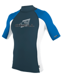 The O'Neill Boys Premium Skins Turtleneck Rash Vest in Cadet Blue, White & Ocean