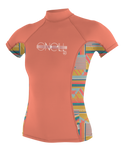 The O'Neill Girls Premium Skins Turtleneck Rash Vest  in Burnt Coral & Arta Geo