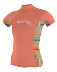 The O'Neill Girls Premium Skins Turtleneck Rash Vest  in Burnt Coral & Arta Geo