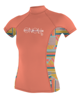 The O'Neill Girls Premium Skins Turtleneck Rash Vest  in Burnt Coral & Arta Geo