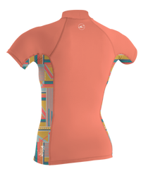 The O'Neill Girls Premium Skins Turtleneck Rash Vest  in Burnt Coral & Arta Geo