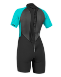 The O'Neill Womens Reactor-2 2mm Back Zip Shorty Wetsuit in Black & Light Aqua