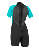 The O'Neill Womens Reactor-2 2mm Back Zip Shorty Wetsuit in Black & Light Aqua