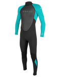 The O'Neill Girls Reactor-2 3/2mm Back Zip Wetsuit in Black & Light Aqua