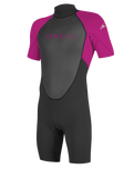 The O'Neill Girls Reactor-2 2mm Back Zip Shorty Wetsuit in Black & Berry