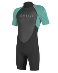 The O'Neill Girls Reactor-2 2mm Back Zip Shorty Wetsuit in Black & Light Aqua