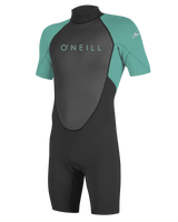 The O'Neill Girls Reactor-2 2mm Back Zip Shorty Wetsuit in Black & Light Aqua