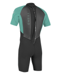 The O'Neill Girls Reactor-2 2mm Back Zip Shorty Wetsuit in Black & Light Aqua