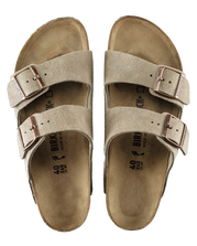 The Birkenstock Womens Arizona Suede Leather Sandals in Taupe