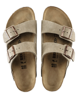 The Birkenstock Womens Arizona Suede Leather Sandals in Taupe