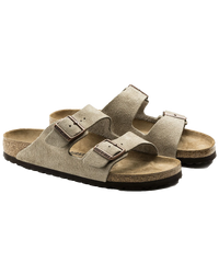 The Birkenstock Womens Arizona Suede Leather Sandals in Taupe