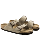 The Birkenstock Womens Arizona Suede Leather Sandals in Taupe